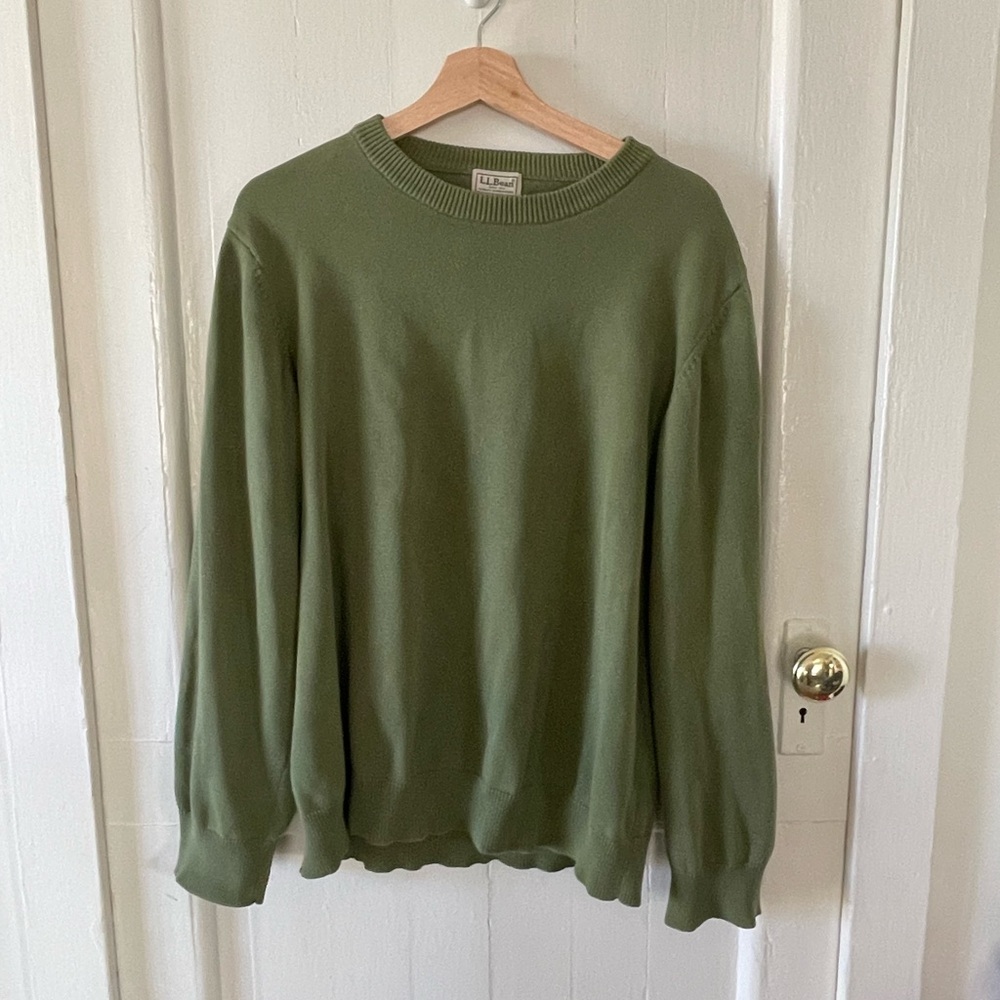 L.L. Bean Cotton Sweater Mens XL Forest Green Crewneck Mid weight Preppy Knit